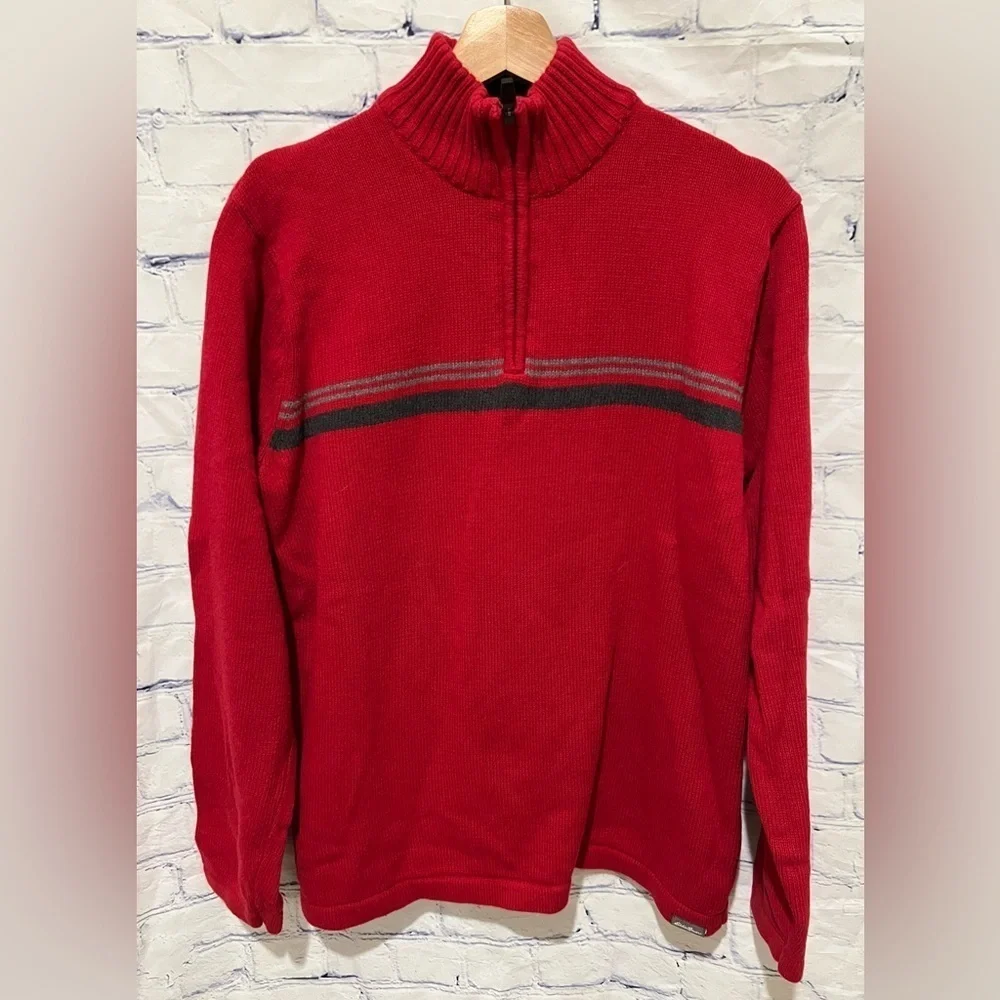 Men's Eddie Bauer Red 1/4 Zip Mock Neck 100% Cotton Sweater size M